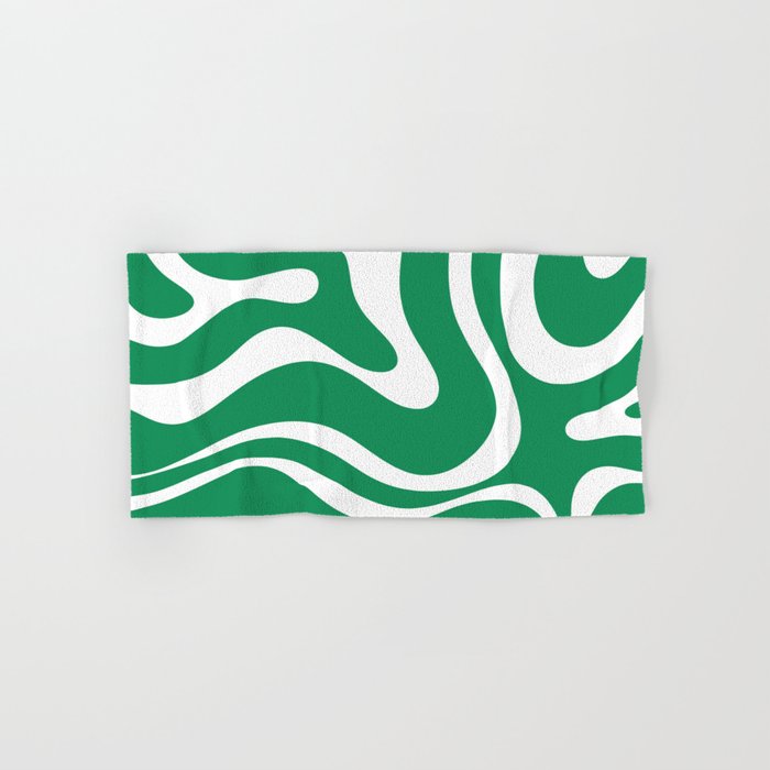 Green and White Retro Modern Liquid Swirl Abstract Pattern Bath Towel Gallery Image 1