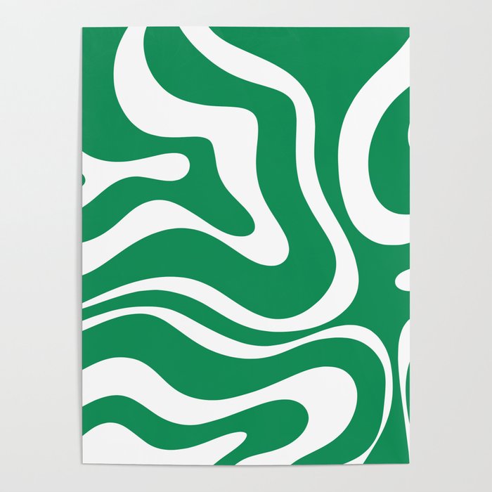 Green and White Retro Modern Liquid Swirl Abstract Pattern Poster Gallery Image 4