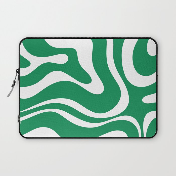 Green and White Retro Modern Liquid Swirl Abstract Pattern Laptop Sleeve Gallery Image 1