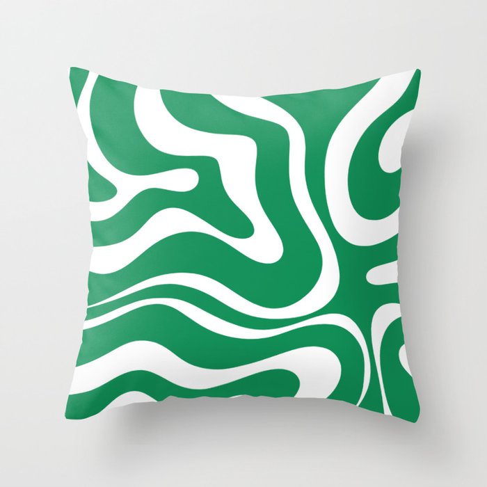 Green and White Retro Modern Liquid Swirl Abstract Pattern Throw Pillow Gallery Image 6
