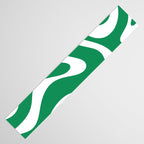 Green and White Retro Modern Liquid Swirl Abstract Pattern Table Runner Gallery Image 3