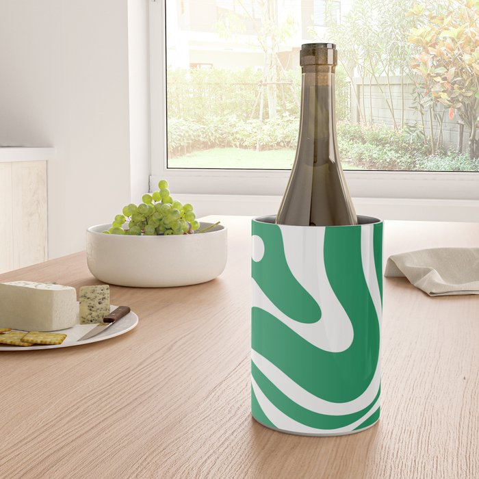 Green and White Retro Modern Liquid Swirl Abstract Pattern Wine Chiller Gallery Image 4