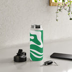 Green and White Retro Modern Liquid Swirl Abstract Pattern Water Bottle Gallery Image 4