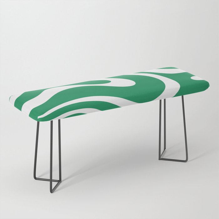 Green and White Retro Modern Liquid Swirl Abstract Pattern Bench Gallery Image 1