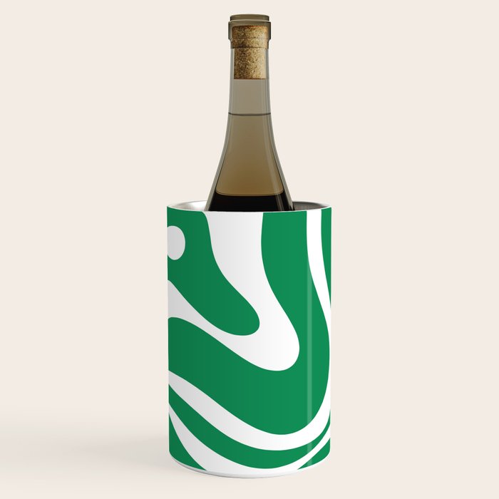 Green and White Retro Modern Liquid Swirl Abstract Pattern Wine Chiller Gallery Image 1