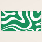 Green and White Retro Modern Liquid Swirl Abstract Pattern Desk Mat Gallery Image 3