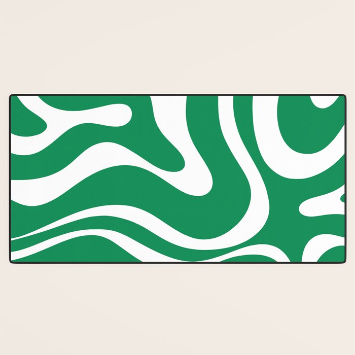 Green and White Retro Modern Liquid Swirl Abstract Pattern Desk Mat Gallery Image 3