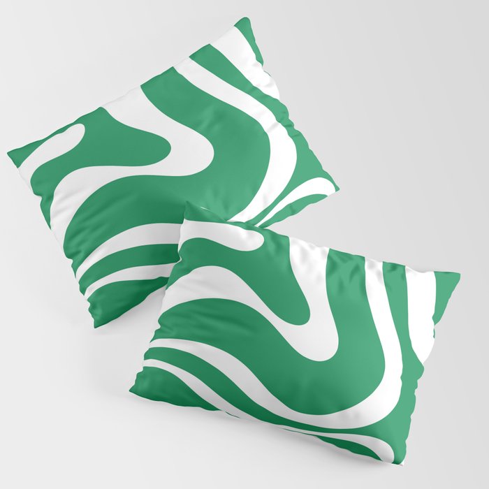 Green and White Retro Modern Liquid Swirl Abstract Pattern Pillow Sham Gallery Image 3