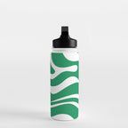 Green and White Retro Modern Liquid Swirl Abstract Pattern Water Bottle Gallery Image 3