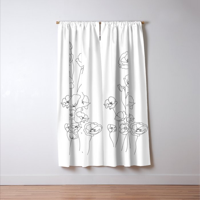 Poppy Flowers Line Art Window Curtain Gallery Image 3