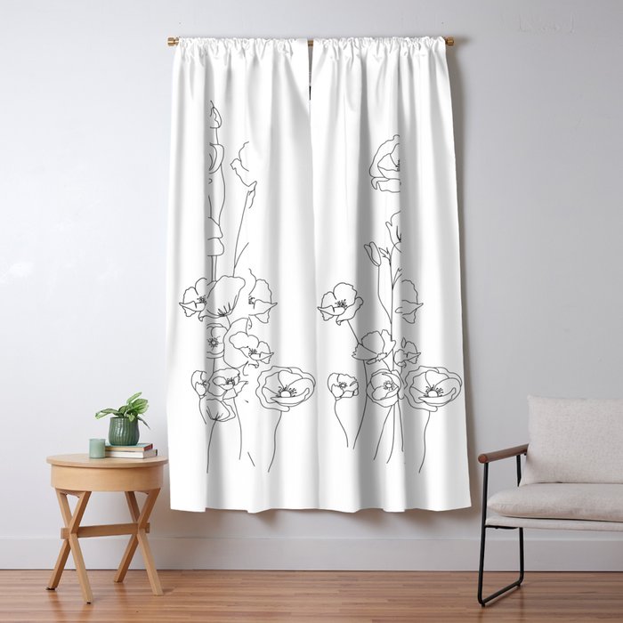 Poppy Flowers Line Art Window Curtain Gallery Image 5