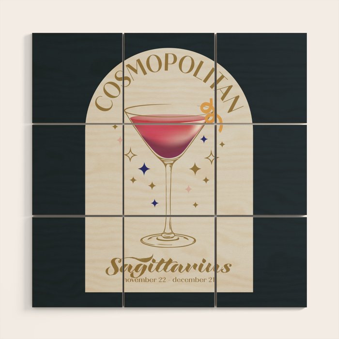 Cosmopolitan Cocktail Zodiac Sign Wood Wall Art Gallery Image 1