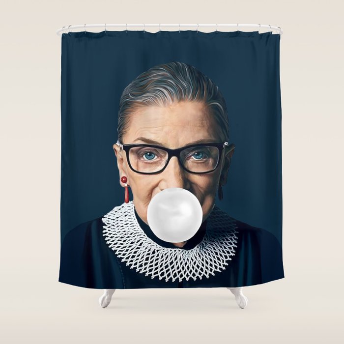 Ruth Bader Ginsburg Blowing White Bubble gum Shower Curtain Gallery Image 1