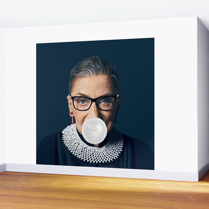 Ruth Bader Ginsburg Blowing White Bubble gum Wall Mural Gallery Image 2