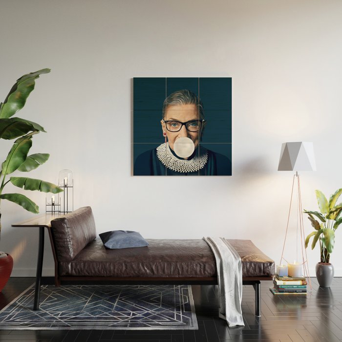 Ruth Bader Ginsburg Blowing White Bubble gum Wood Wall Art Gallery Image 2