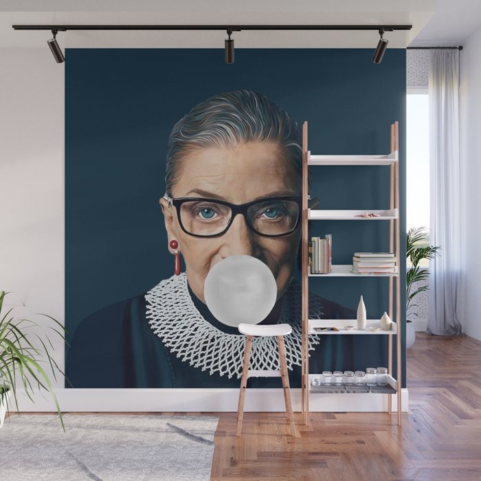 Ruth Bader Ginsburg Blowing White Bubble gum Wall Mural Gallery Image 1
