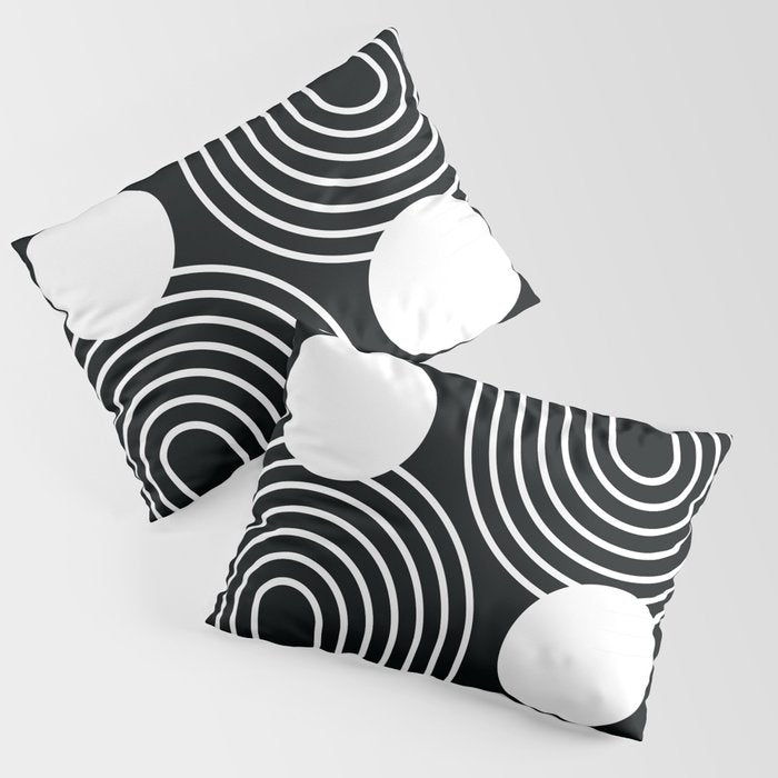 Mid Century Modern Geometric 191 in White and Black Pillow Sham Gallery Image 3