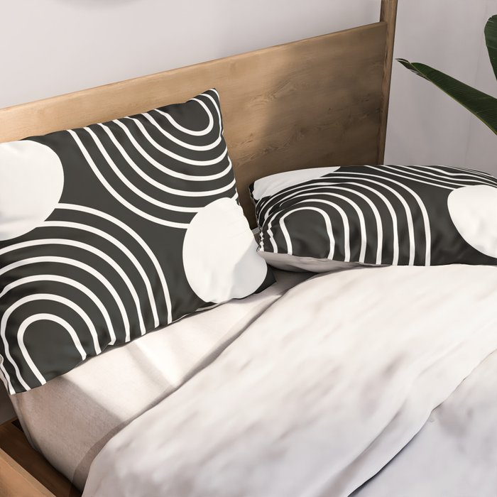 Mid Century Modern Geometric 191 in White and Black Pillow Sham Gallery Image 2