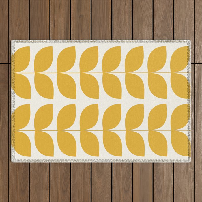 Danish Pattern Yellow Mid Century Modern Outdoor Rug Gallery Image 1