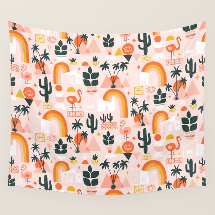 Palm Springs Art Deco Pattern Wall Tapestry Gallery Image 4