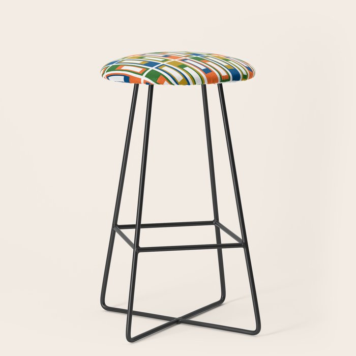 Mid Century Modern Geometric Abstract Lexington Ave Pattern Stool Gallery Image 1