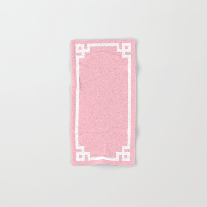 Pink and White Greek Key Border Bath Towel Gallery Image 1