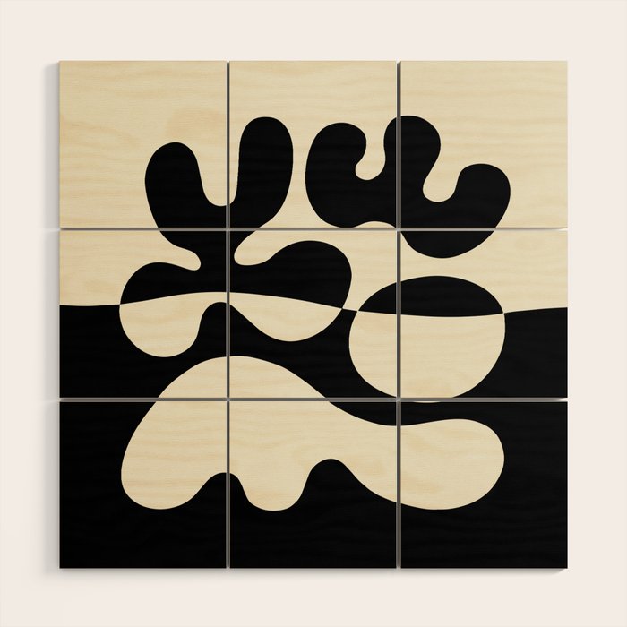 Mid Century Modern Organic Abstraction 235 Black and Ivory White Wood Wall Art Gallery Image 1