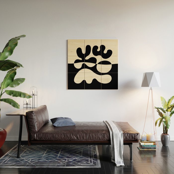 Mid Century Modern Organic Abstraction 235 Black and Ivory White Wood Wall Art Gallery Image 2