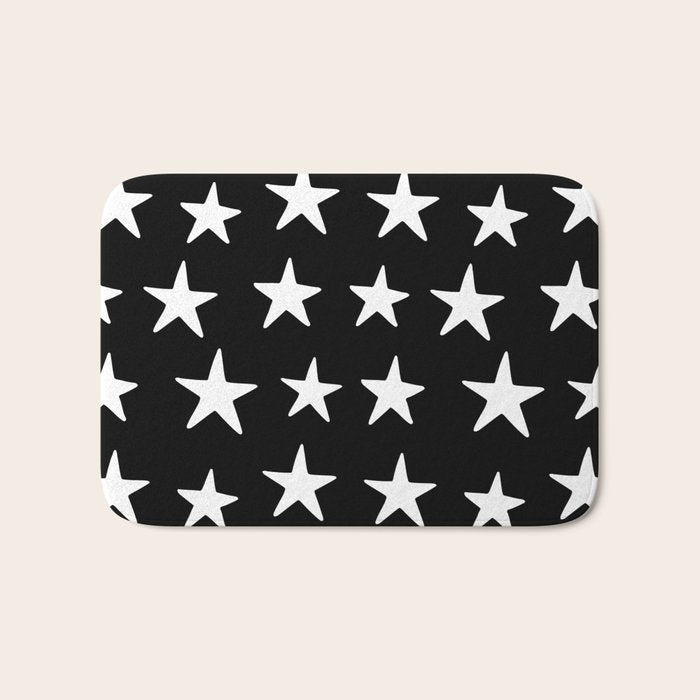 Star Pattern White On Black Bath Mat Gallery Image 1