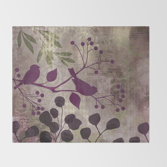 Whimsy Bird Garden Dreamy Mixed Media Art  Throw Blanket Gallery Image 2