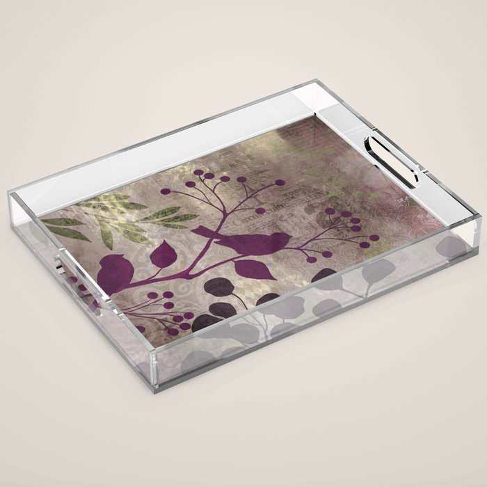 Whimsy Bird Garden Dreamy Mixed Media Art  Acrylic Tray Gallery Image 1