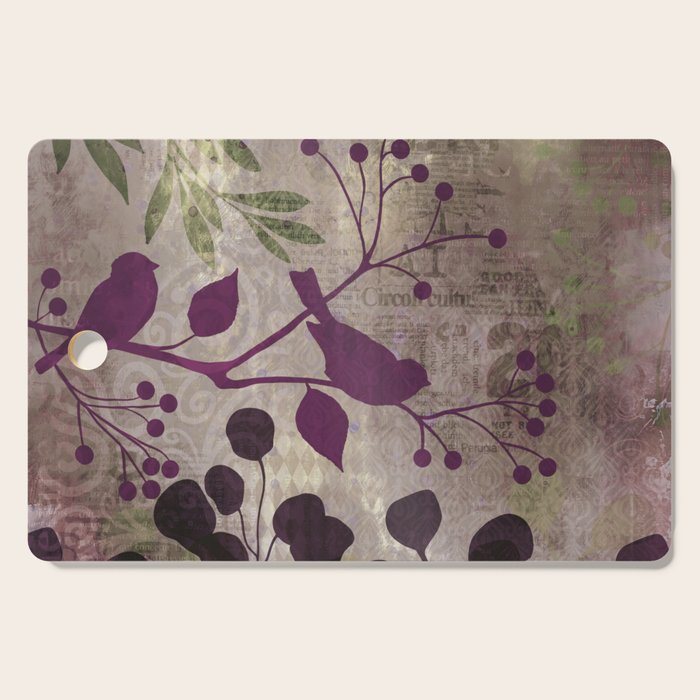 Whimsy Bird Garden Dreamy Mixed Media Art  Cutting Board Gallery Image 1