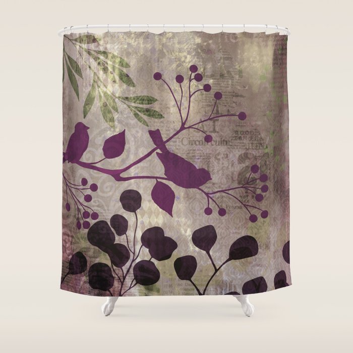 Whimsy Bird Garden Dreamy Mixed Media Art  Shower Curtain Gallery Image 1