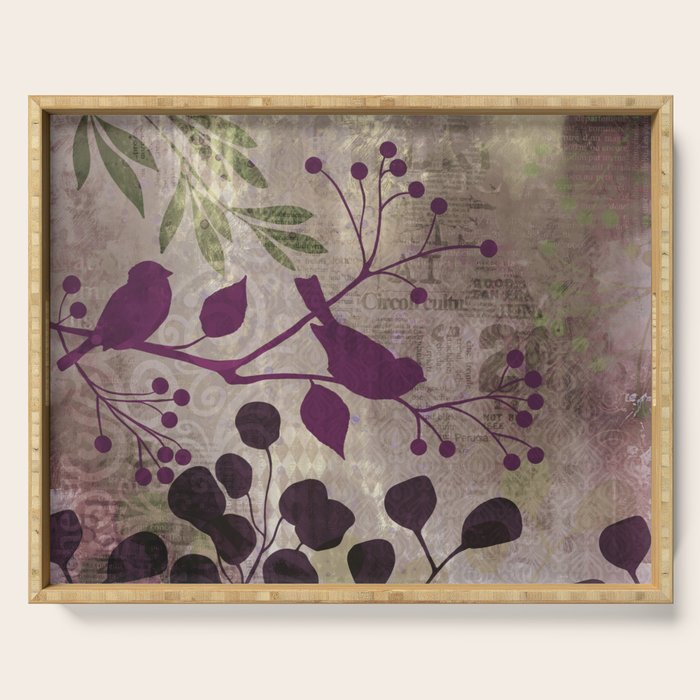 Whimsy Bird Garden Dreamy Mixed Media Art  Serving Tray Gallery Image 1