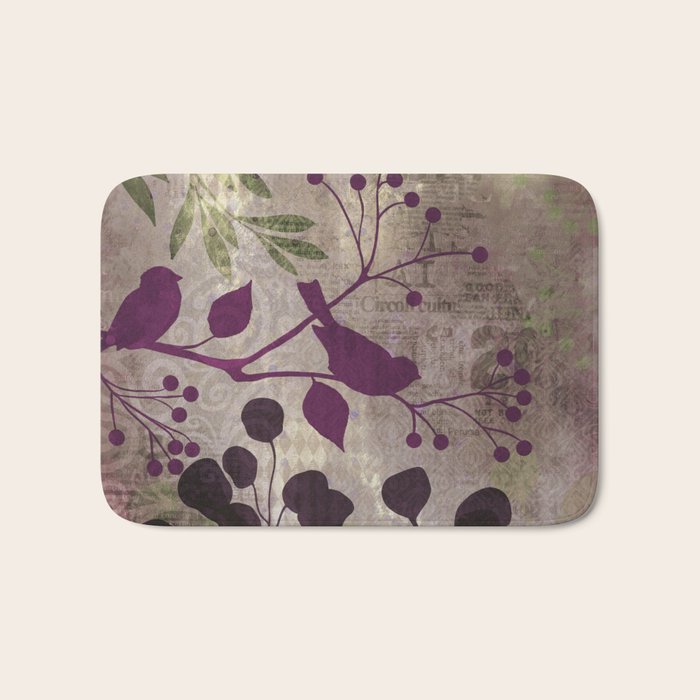 Whimsy Bird Garden Dreamy Mixed Media Art  Bath Mat Gallery Image 1