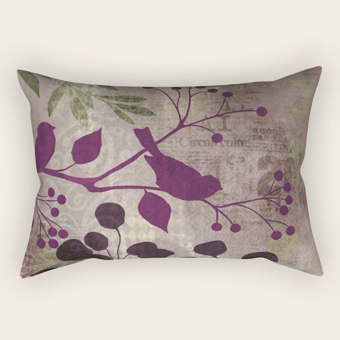 Whimsy Bird Garden Dreamy Mixed Media Art  Rectangular Pillow Gallery Image 1