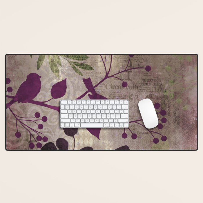 Whimsy Bird Garden Dreamy Mixed Media Art  Desk Mat Gallery Image 1