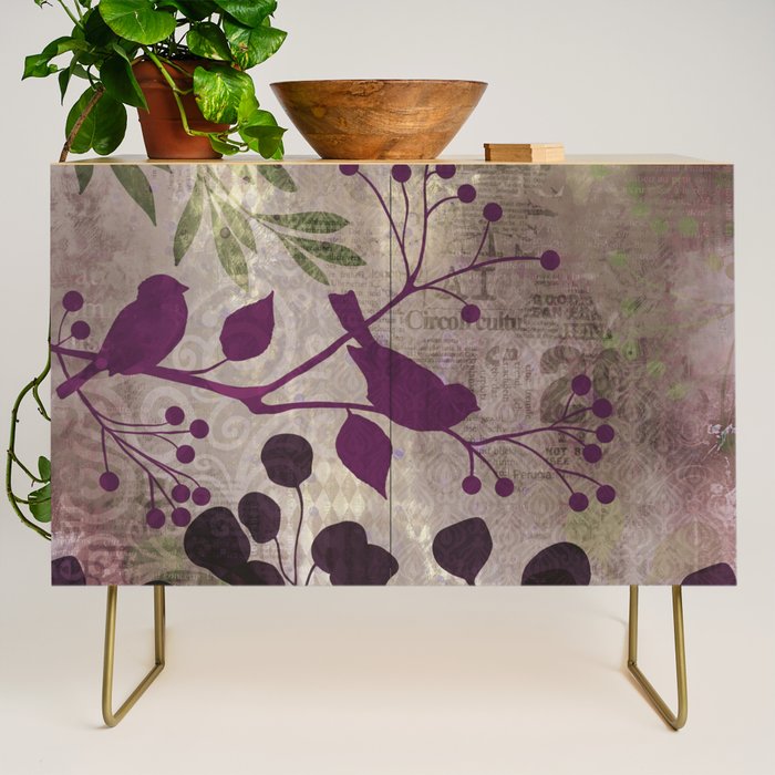 Whimsy Bird Garden Dreamy Mixed Media Art  Credenza Gallery Image 1
