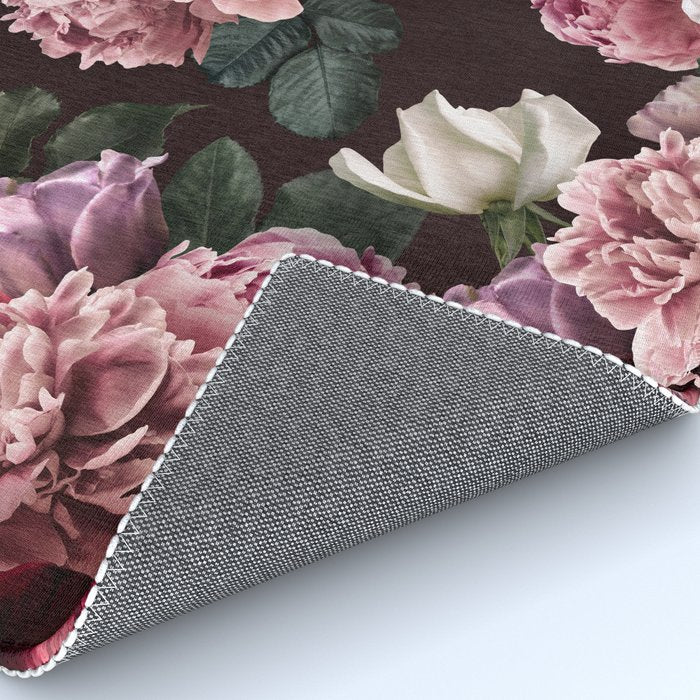 Vintage bouquets of pink lush peonies, purple tulips, roses and dark red anemones. Rug Gallery Image 4