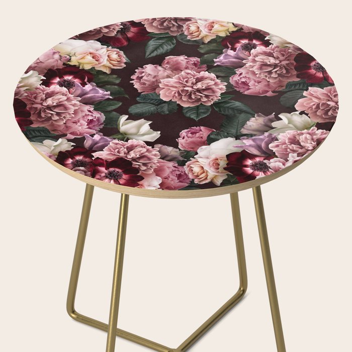 Vintage bouquets of pink lush peonies, purple tulips, roses and dark red anemones. Side Table Gallery Image 2