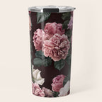 Vintage bouquets of pink lush peonies, purple tulips, roses and dark red anemones. Travel Mug Gallery Image 1