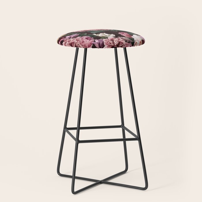 Vintage bouquets of pink lush peonies, purple tulips, roses and dark red anemones. Stool Gallery Image 1