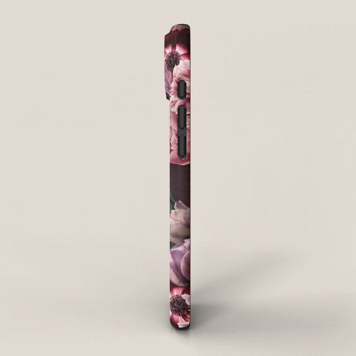Vintage bouquets of pink lush peonies, purple tulips, roses and dark red anemones. iPhone Case Gallery Image 2