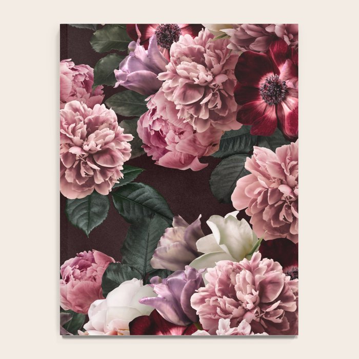 Vintage bouquets of pink lush peonies, purple tulips, roses and dark red anemones. Notebook Gallery Image 4