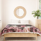 Vintage bouquets of pink lush peonies, purple tulips, roses and dark red anemones. Duvet Cover Gallery Image 3