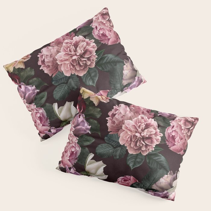 Vintage bouquets of pink lush peonies, purple tulips, roses and dark red anemones. Pillow Sham Gallery Image 1