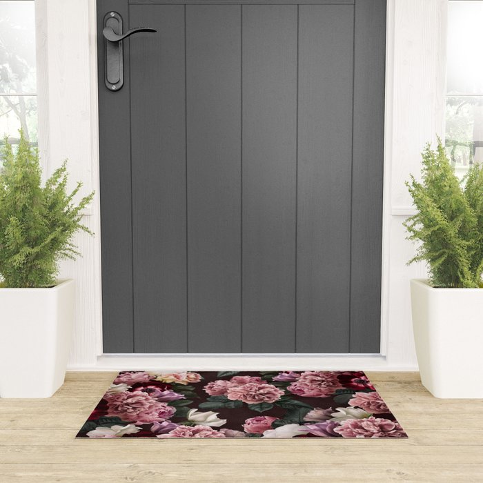 Vintage bouquets of pink lush peonies, purple tulips, roses and dark red anemones. Welcome Mat Gallery Image 3