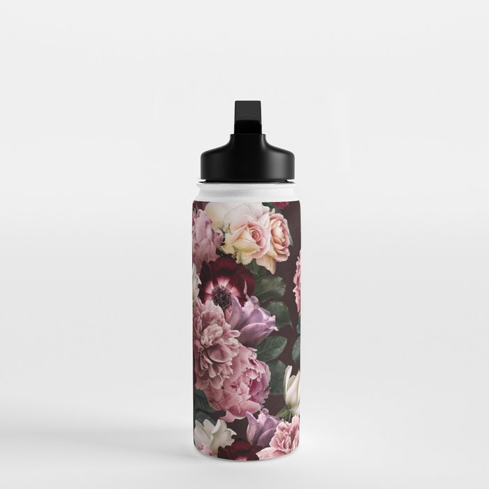 Vintage bouquets of pink lush peonies, purple tulips, roses and dark red anemones. Water Bottle Gallery Image 3