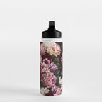 Vintage bouquets of pink lush peonies, purple tulips, roses and dark red anemones. Water Bottle Gallery Image 3