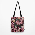 Vintage bouquets of pink lush peonies, purple tulips, roses and dark red anemones. Tote Bag Gallery Image 2